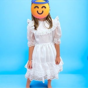 Vintage Little Princess Girls Formal White Dress with Ruffles & Lace/Tulle Sz 7